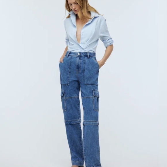 Madewell Denim - Madewell Women's Baggy Straight Cargo Jeans in Thetford Wash
